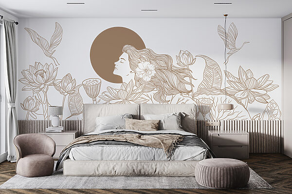 Mulher com cabelo comprido e flores Papel de parede Mulher com cabelo comprido e flores