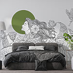 Papel de parede Desenho de uma mulher com cabelo comprido e flores