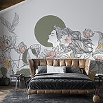 Papel de parede Mulher com cabelo comprido e flores