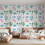 Papel de parede Padrão de cactos e flores