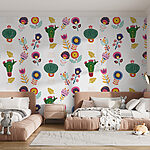 Papel de parede Padrão de flores e folhas coloridas