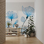 Papel de parede Flores azuis com folhas