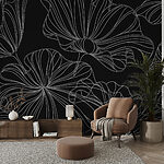 Papel de parede Padrão preto e branco com linhas brancas