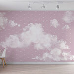 Papel de parede Fundo cor-de-rosa e branco com nuvens brancas