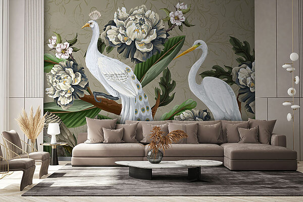 Papel de parede com pássaros e flores Papel de parede Papel de parede com pássaros e flores