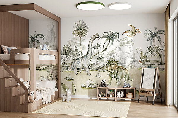 Papel de parede Aguarela de dinossauros e plantas (REF: w00847) Papel de parede Papel de parede Aguarela de dinossauros e plantas (REF: w00847)