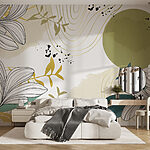 Papel de parede Desenho floral branco e verde