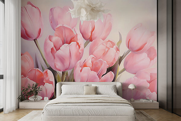 Papel de parede Tulipas cor de rosa dançam na luz (REF: w08100) Papel de parede Papel de parede Tulipas cor de rosa dançam na luz (REF: w08100)