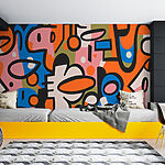 Papel de parede Padrão colorido com linhas a preto e branco