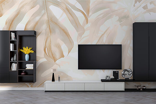 Folhas de Monstera Cremosa Obra de arte Papel de parede Folhas de Monstera Cremosa Obra de arte
