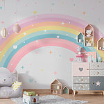Papel de parede Arco-íris com nuvens e estrelas