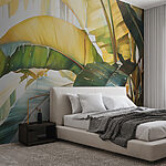 Papel de parede Folhas tropicais em tons artísticos
