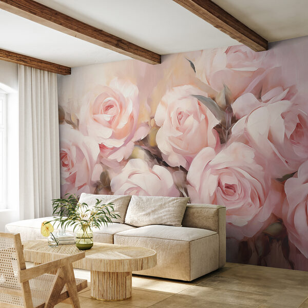 Pintura de rosas cor-de-rosa Papel de parede Pintura de rosas cor-de-rosa
