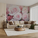 Papel de parede Grupo de rosas cor-de-rosa e brancas
