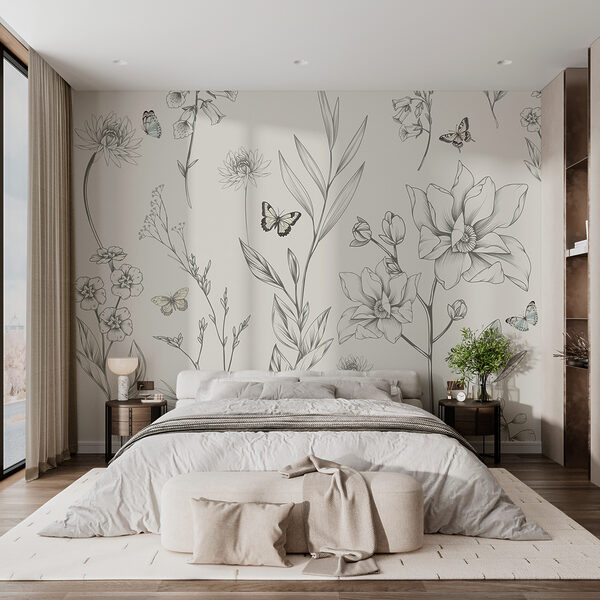 Papel de parede com flores e borboletas Papel de parede Papel de parede com flores e borboletas