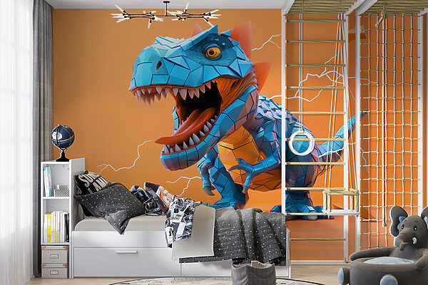 Papel de parede Dinossauro azul com um relâmpago a sair dele