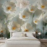 Papel de parede Grupo de flores brancas com folhas verdes