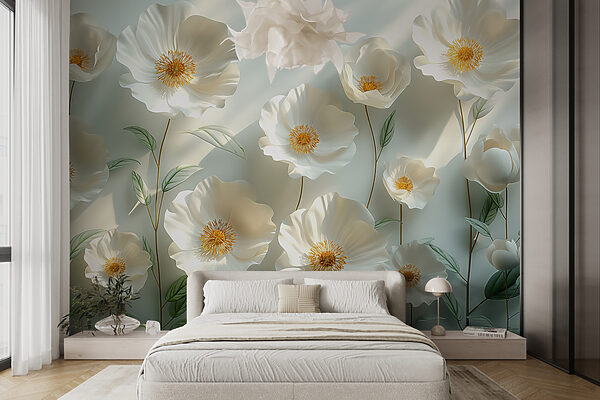 Grupo de flores brancas com folhas verdes Papel de parede Grupo de flores brancas com folhas verdes