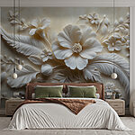 Papel de parede Flor e folhas brancas