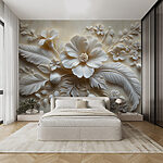 Papel de parede Flor e folhas brancas