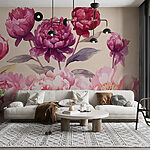 Papel de parede Grupo de flores cor-de-rosa e púrpura
