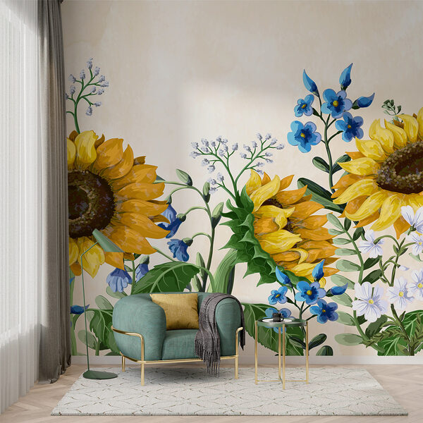 Grupo de girassóis e outras flores Papel de parede Grupo de girassóis e outras flores