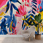 Papel de parede Padrão floral colorido com folhas