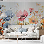 Papel de parede Pintura de flores e relva