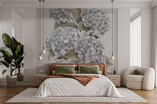 Papel de parede Papel de parede Hortênsias elegantes em monocromático suave (REF: w08176)
