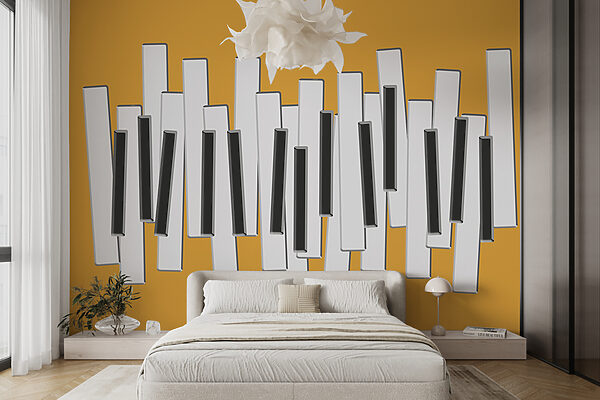 Teclas de piano num fundo amarelo Papel de parede Teclas de piano num fundo amarelo