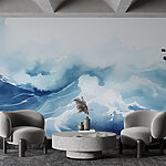 Papel de parede Aguarela de ondas e nuvens