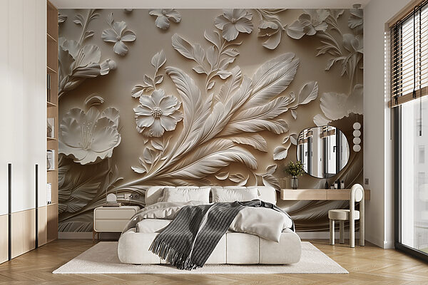Desenho floral branco numa parede Papel de parede Desenho floral branco numa parede