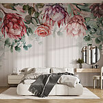 Papel de parede Pintura a aguarela de flores e folhas