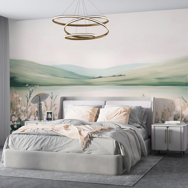 Pintura de um lago com flores Papel de parede Pintura de um lago com flores