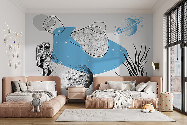Desenho de um astronauta a correr no espaço Papel de parede Desenho de um astronauta a correr no espaço