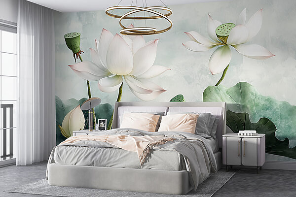 Papel de parede Flores de lótus serenas em tons suaves