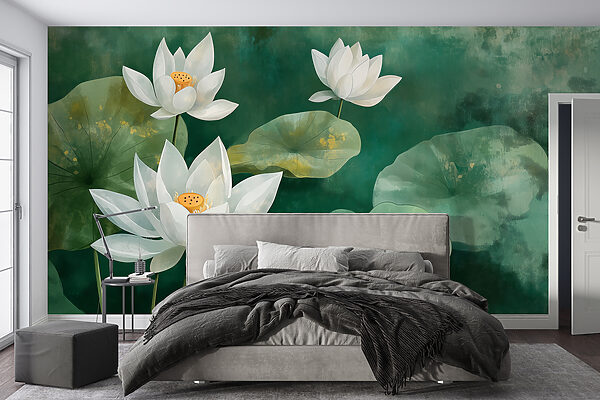 Flores e folhas brancas Papel de parede Flores e folhas brancas