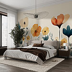 Papel de parede Grupo de flores com folhas