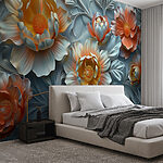 Papel de parede Papel de parede com flores e folhas