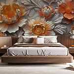 Papel de parede Papel de parede com flores e folhas