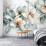Papel de parede Pintura de flores e folhas