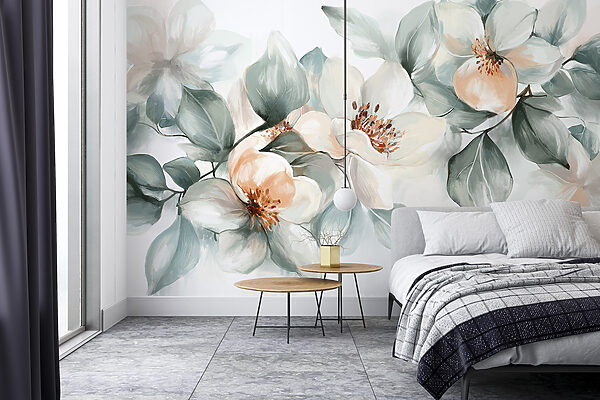 Pintura de flores e folhas Papel de parede Pintura de flores e folhas