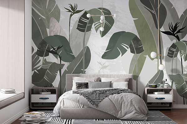 Folhas tropicais em tons elegantes Papel de parede Folhas tropicais em tons elegantes