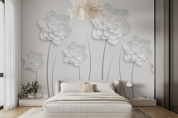 Flores de papel branco sobre um fundo branco Papel de parede Flores de papel branco sobre um fundo branco
