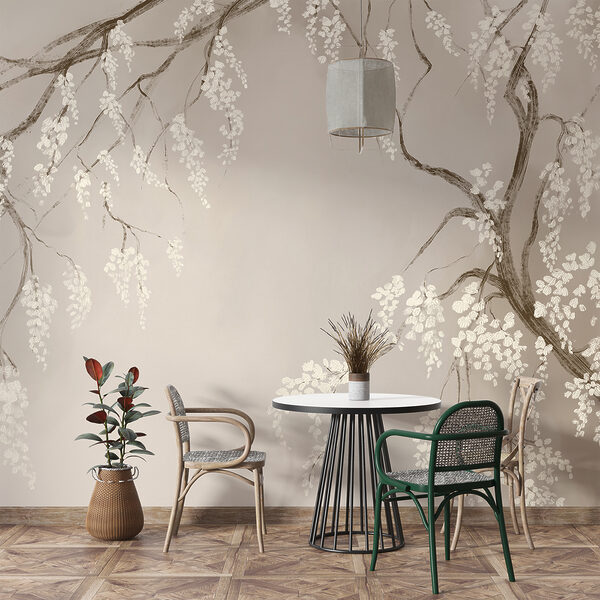 Papel de parede Ramo de árvore com flores brancas