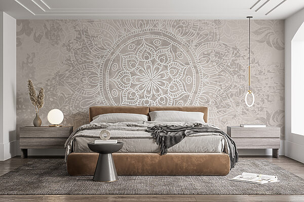 Mandala branca e cinzenta Papel de parede Mandala branca e cinzenta