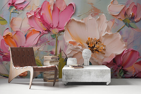 Papel de parede Pintura de flores numa tela