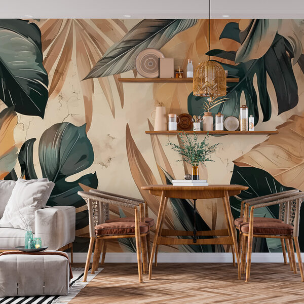 Folhas tropicais em esplendor artístico Papel de parede Folhas tropicais em esplendor artístico