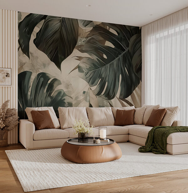 Folhas monocromáticas misturam-se com elegância Papel de parede Folhas monocromáticas misturam-se com elegância