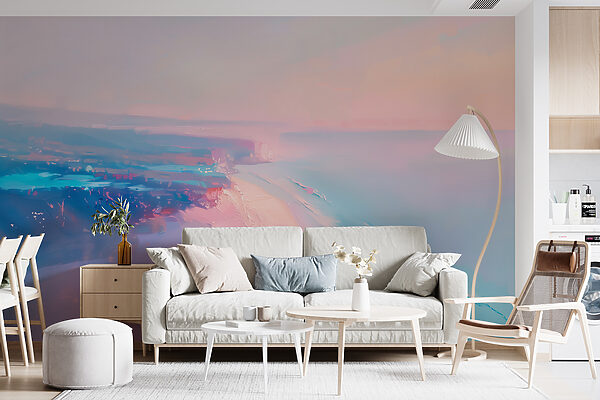 Praia com um céu cor-de-rosa e azul Papel de parede Praia com um céu cor-de-rosa e azul